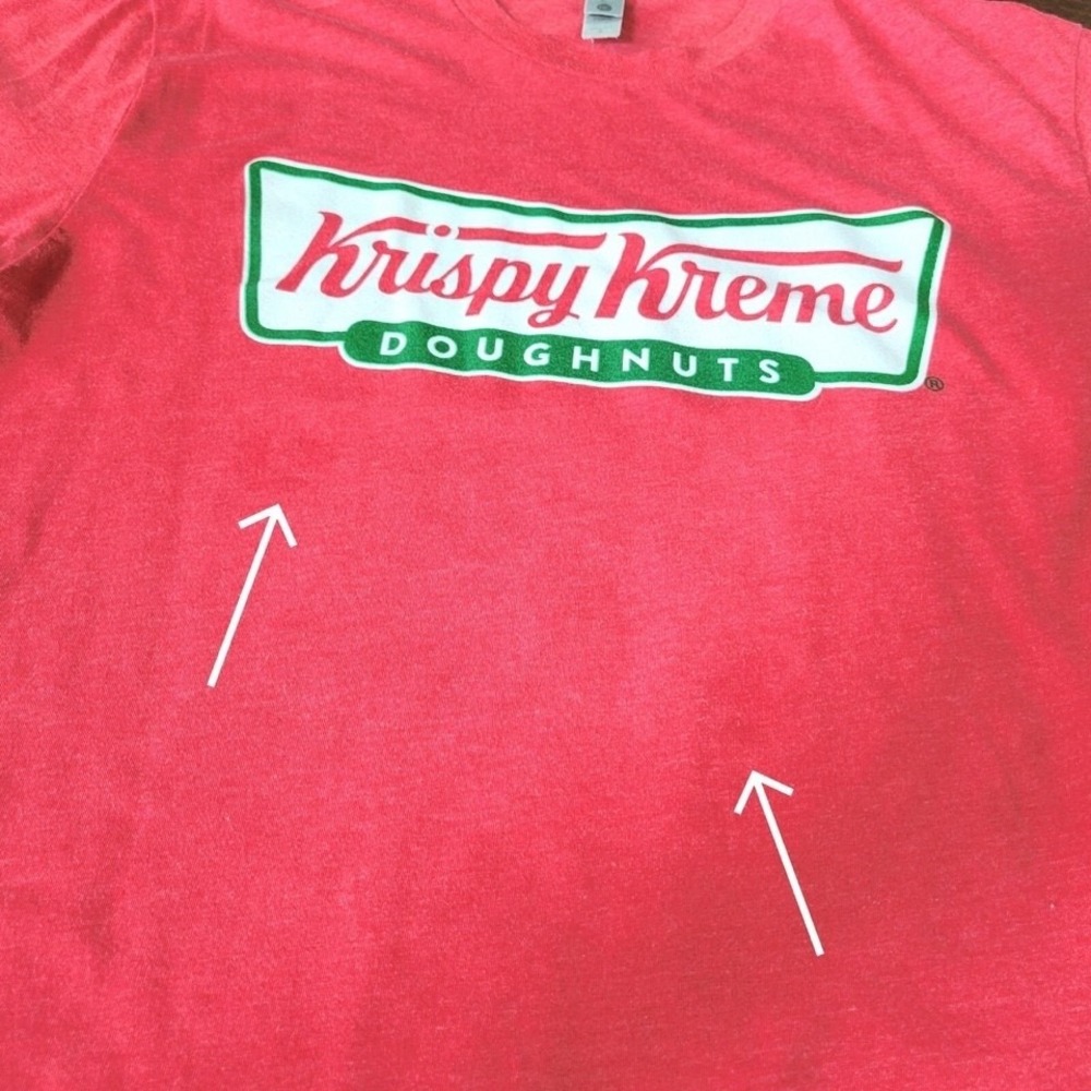 Women's Krispy Kreme Red Short Sleeve Crew Neck Logo Tee Size S Cotton Blend - Picture 5 of 7